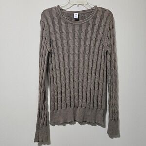 Gap Womens Cable Knit Sweater Long Sleeve Crew Neck‎ Taupe Brown Size Large